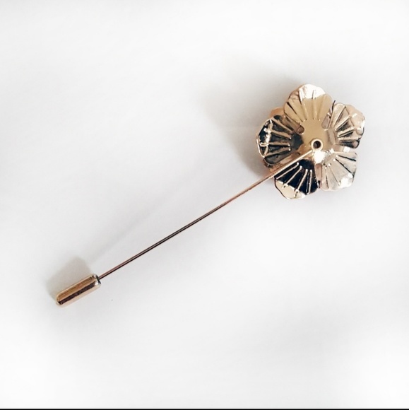 Mens 3D Metal Rose Lapel Pin Brooch Gold - Picture 2 of 3